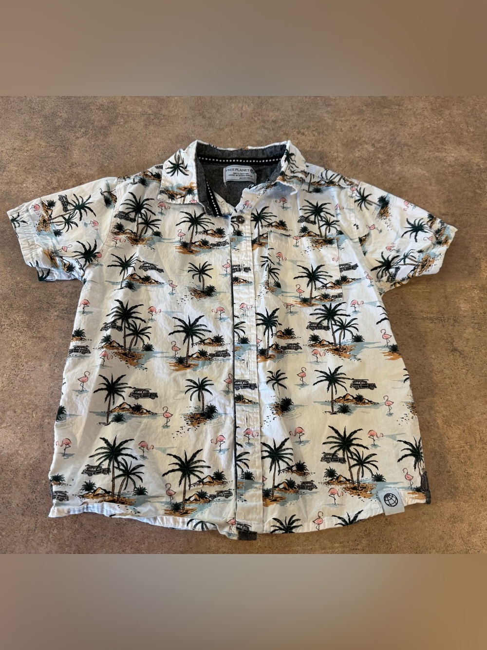 Free Planet Short-Sleeve White Tropical Palm & Flamingo Button-Down Shirt Boys 5